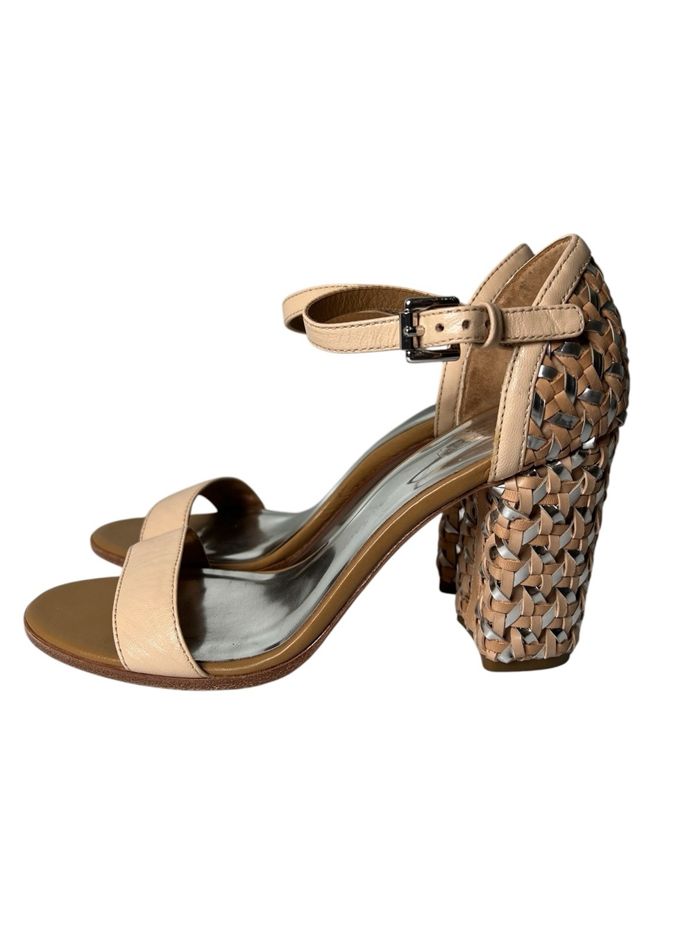 COACH TERRI Woven Leather High Heels Natural/Silver Size 8.5 - Picture 4 of 10